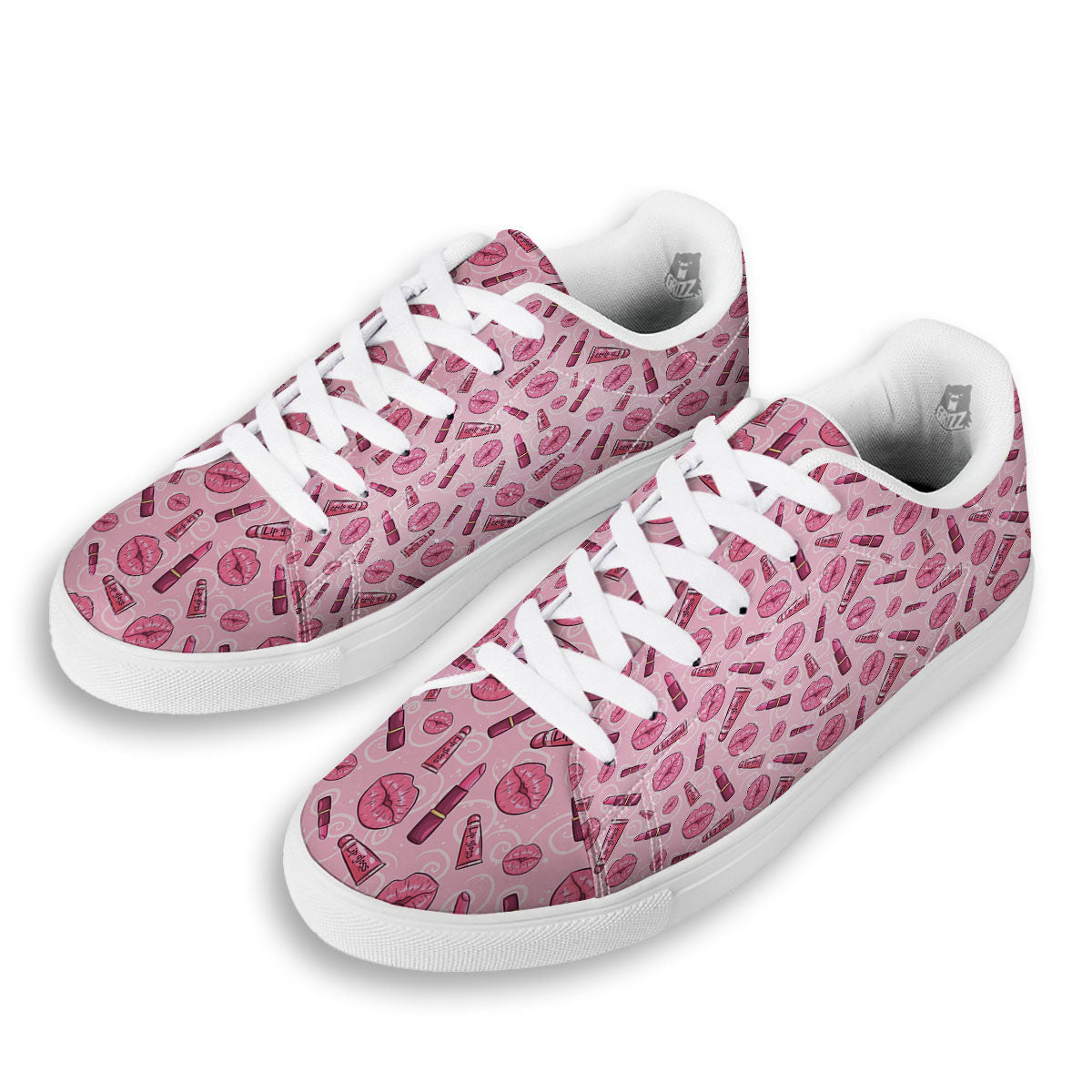 Lips Funky Kiss Print Pattern White Low Top Sneakers-grizzshop