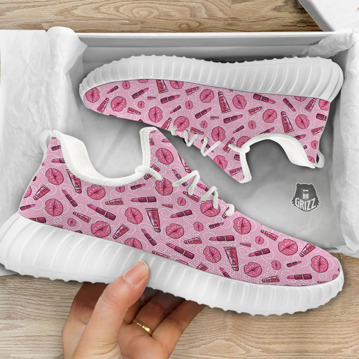Lips Funky Kiss Print Pattern White Walking Shoes-grizzshop