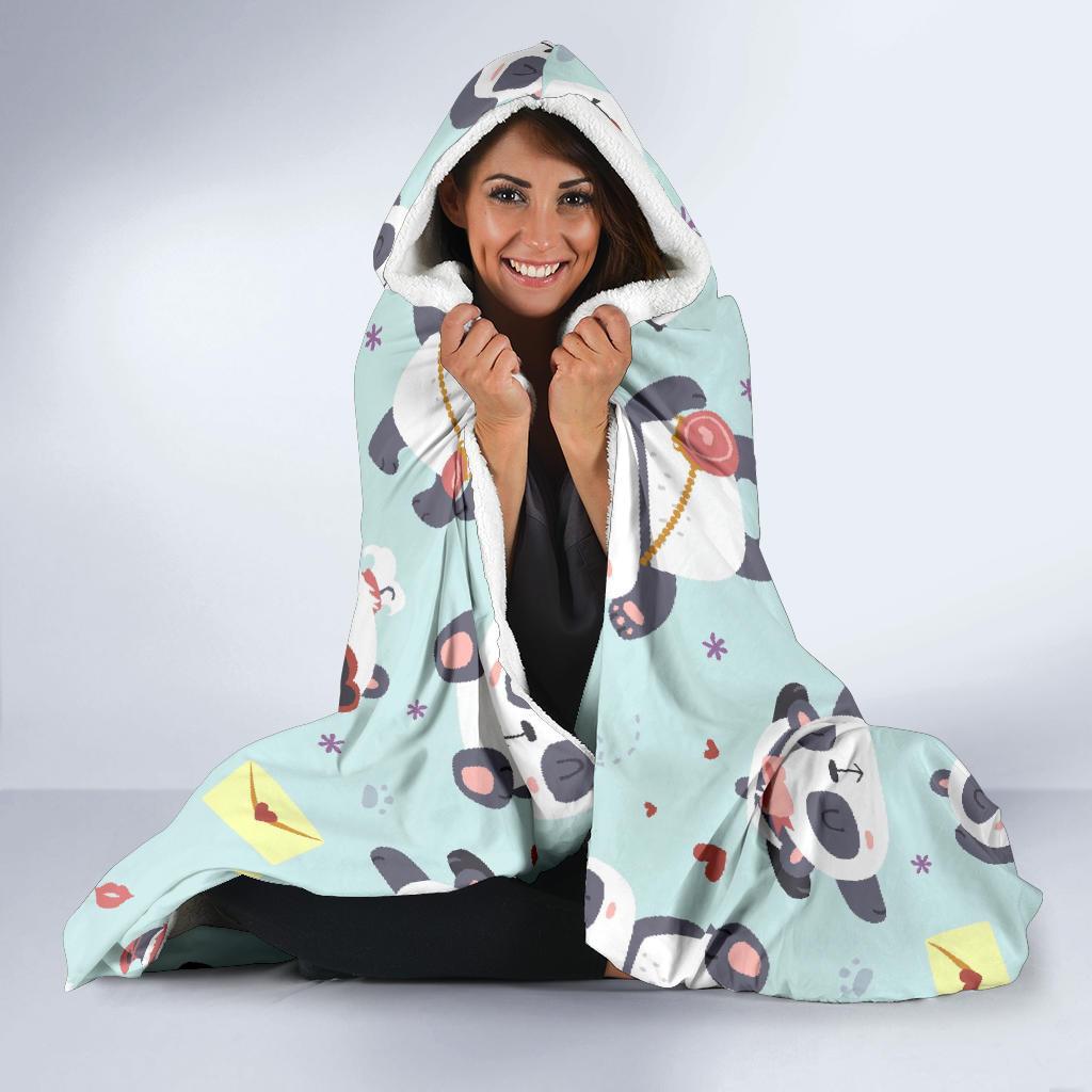 Lips Panda Pattern Print Hooded Blanket-grizzshop
