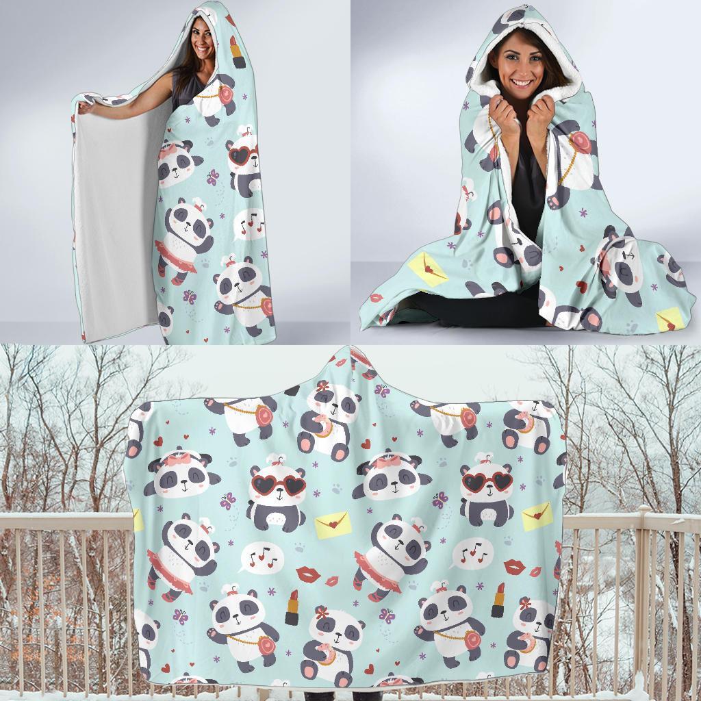 Lips Panda Pattern Print Hooded Blanket-grizzshop