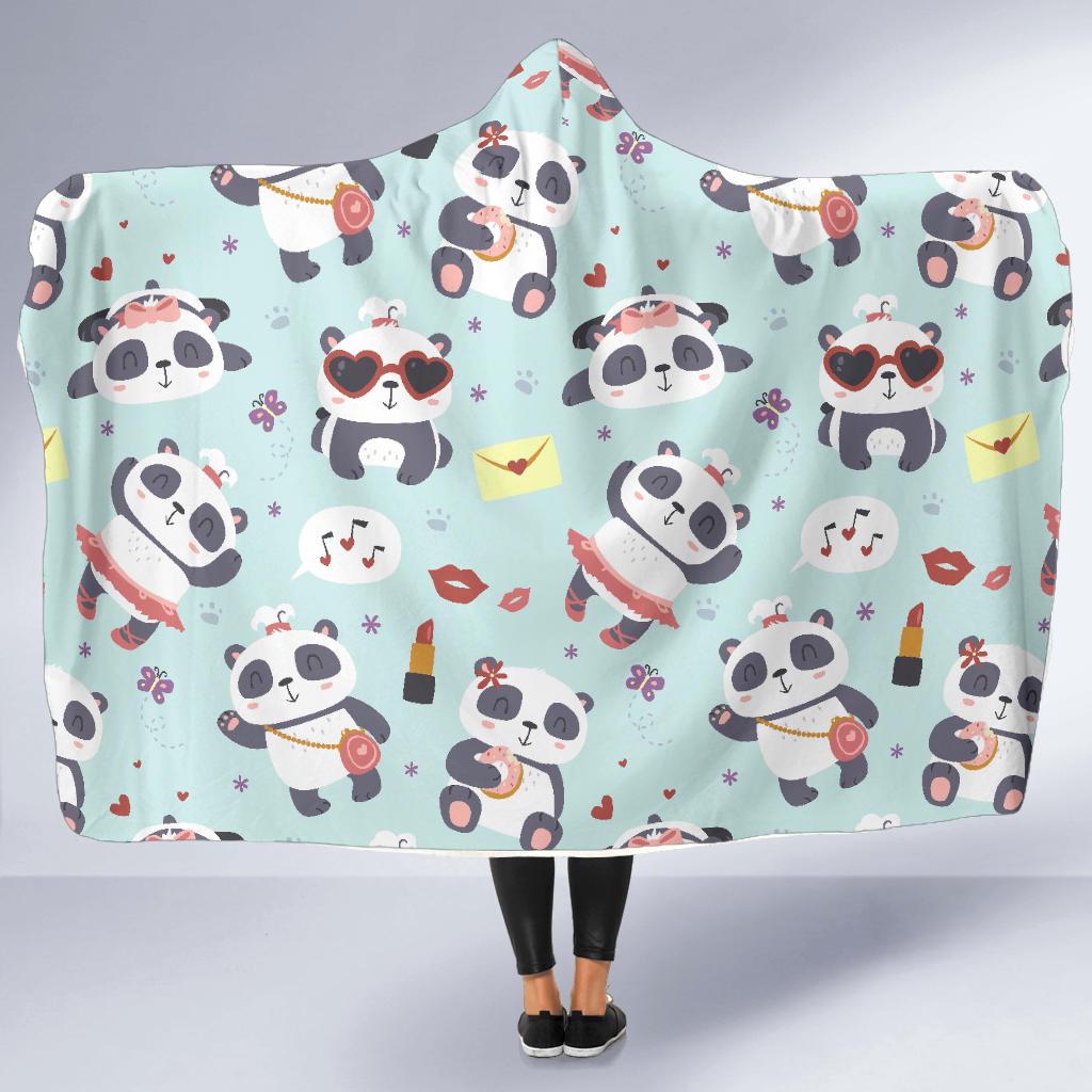 Lips Panda Pattern Print Hooded Blanket-grizzshop
