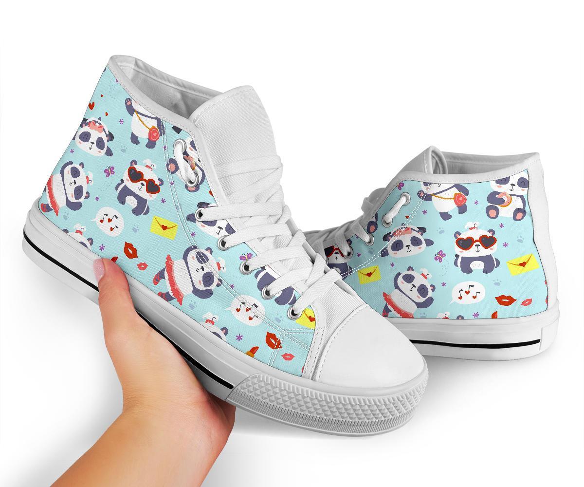 Lips Panda Pattern Print Men Women's High Top Shoes-grizzshop