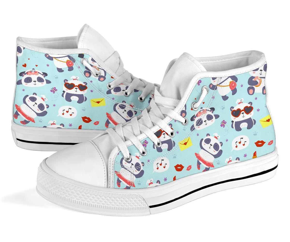 Lips Panda Pattern Print Men Women's High Top Shoes-grizzshop