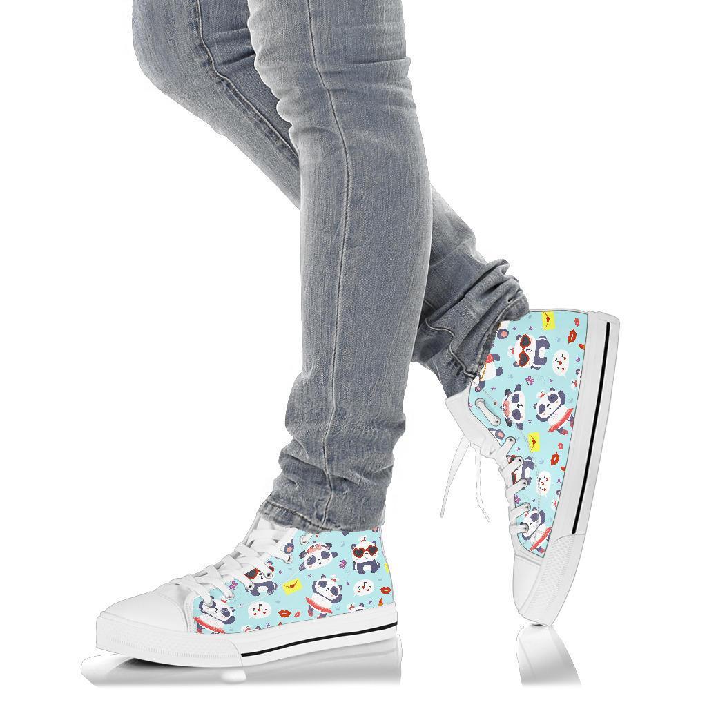 Lips Panda Pattern Print Men Women's High Top Shoes-grizzshop