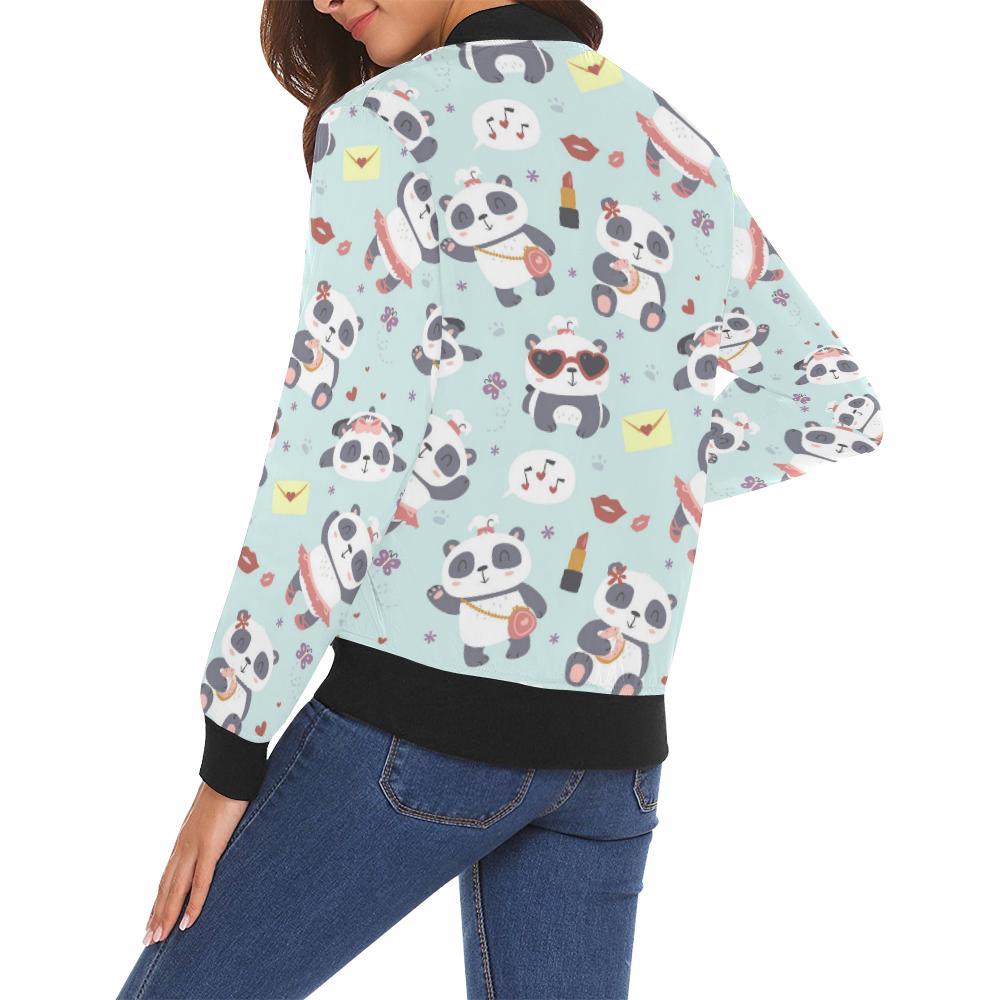 Lips Panda Pattern Print Women Casual Bomber Jacket-grizzshop