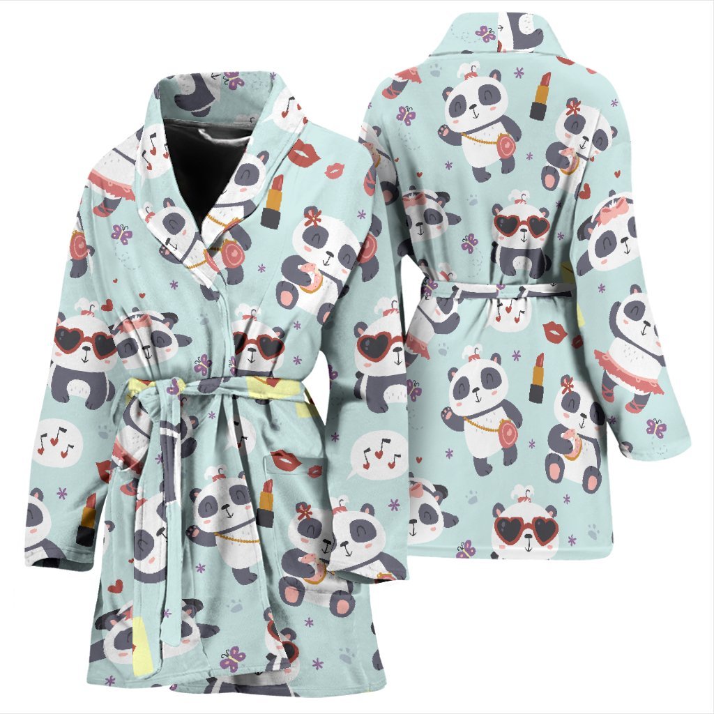 Lips Panda Pattern Print Women Long Robe-grizzshop