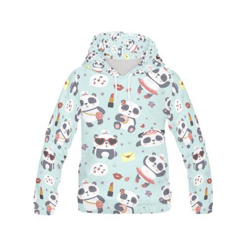 Lips Panda Pattern Print Women Pullover Hoodie-grizzshop