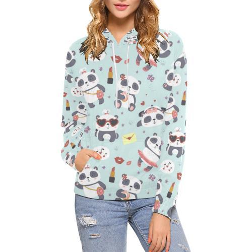 Lips Panda Pattern Print Women Pullover Hoodie-grizzshop