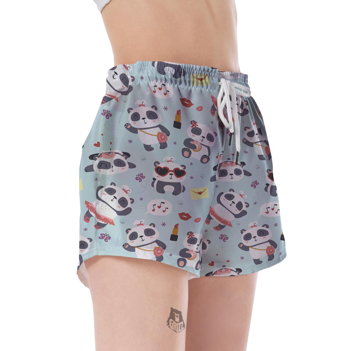 Lips Panda Pattern Print Women's Shorts-grizzshop