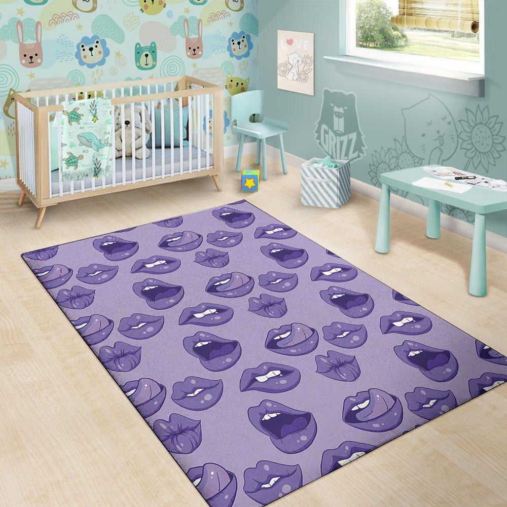 Lips Purple Print Pattern Floor Mat-grizzshop