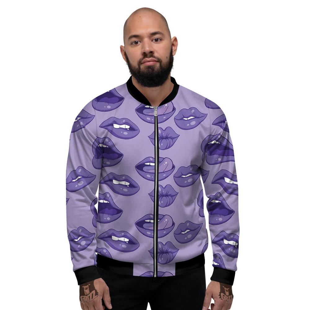 Lips Purple Print Pattern Men's Bomber Jacket-grizzshop