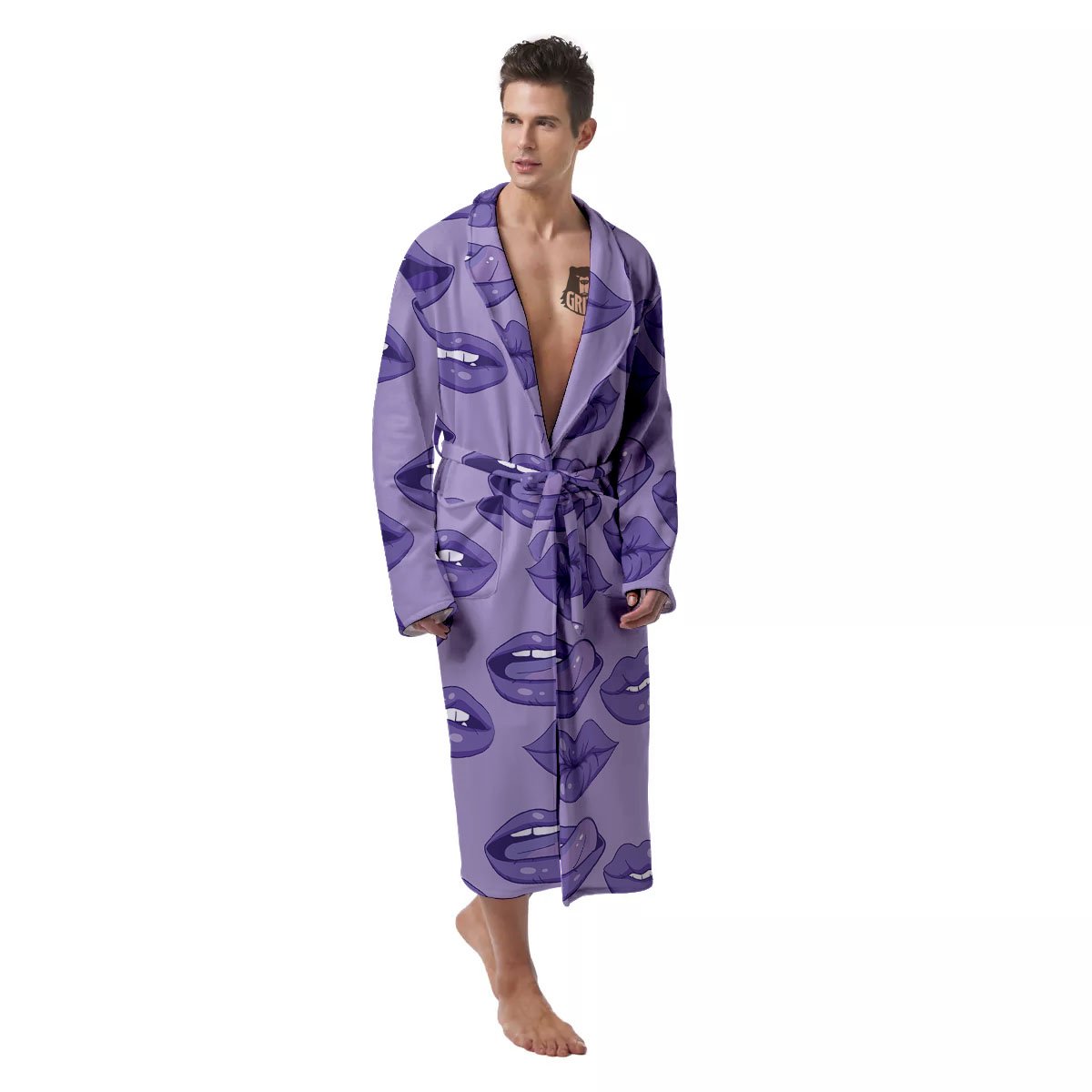 Lips Purple Print Pattern Men's Robe-grizzshop