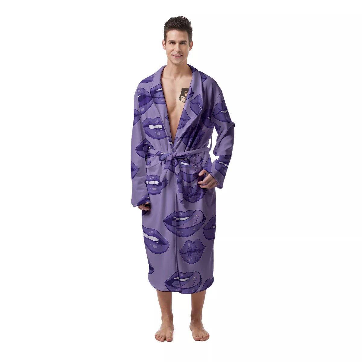 Lips Purple Print Pattern Men's Robe-grizzshop