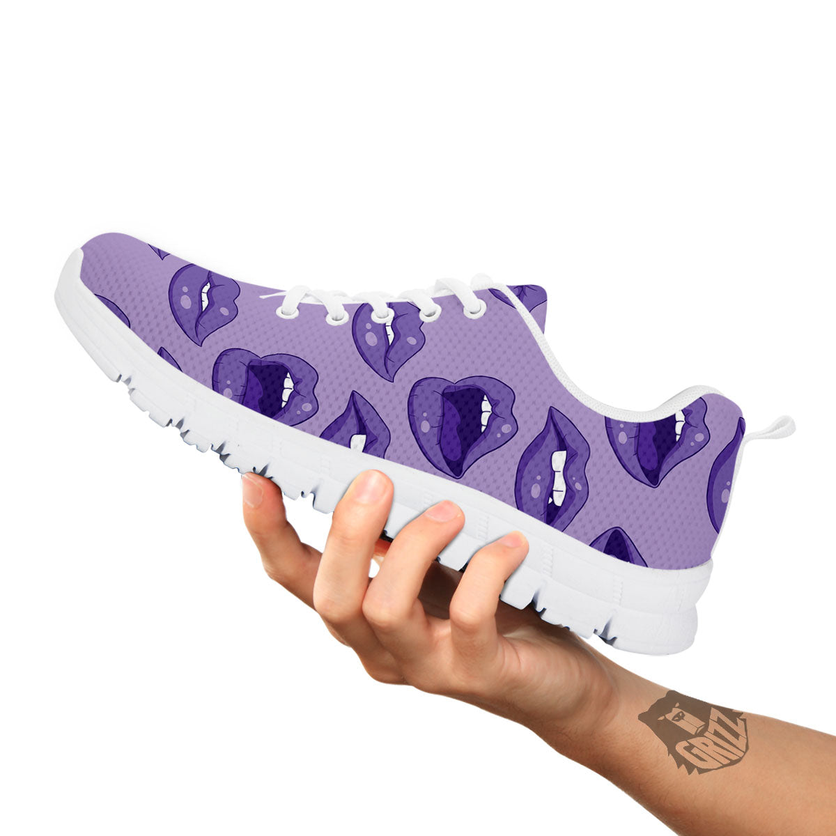 Lips Purple Print Pattern White Sneaker-grizzshop