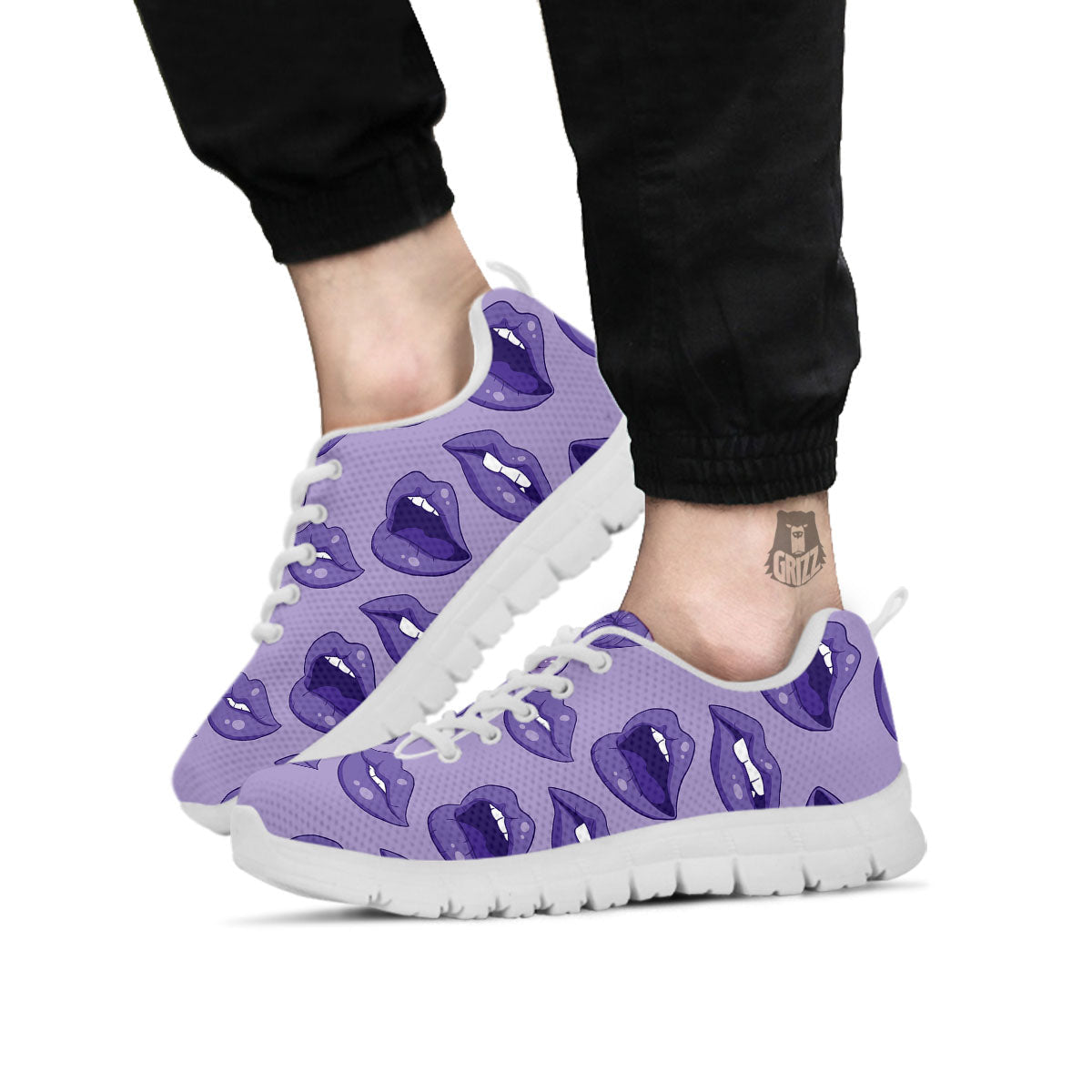 Lips Purple Print Pattern White Sneaker-grizzshop