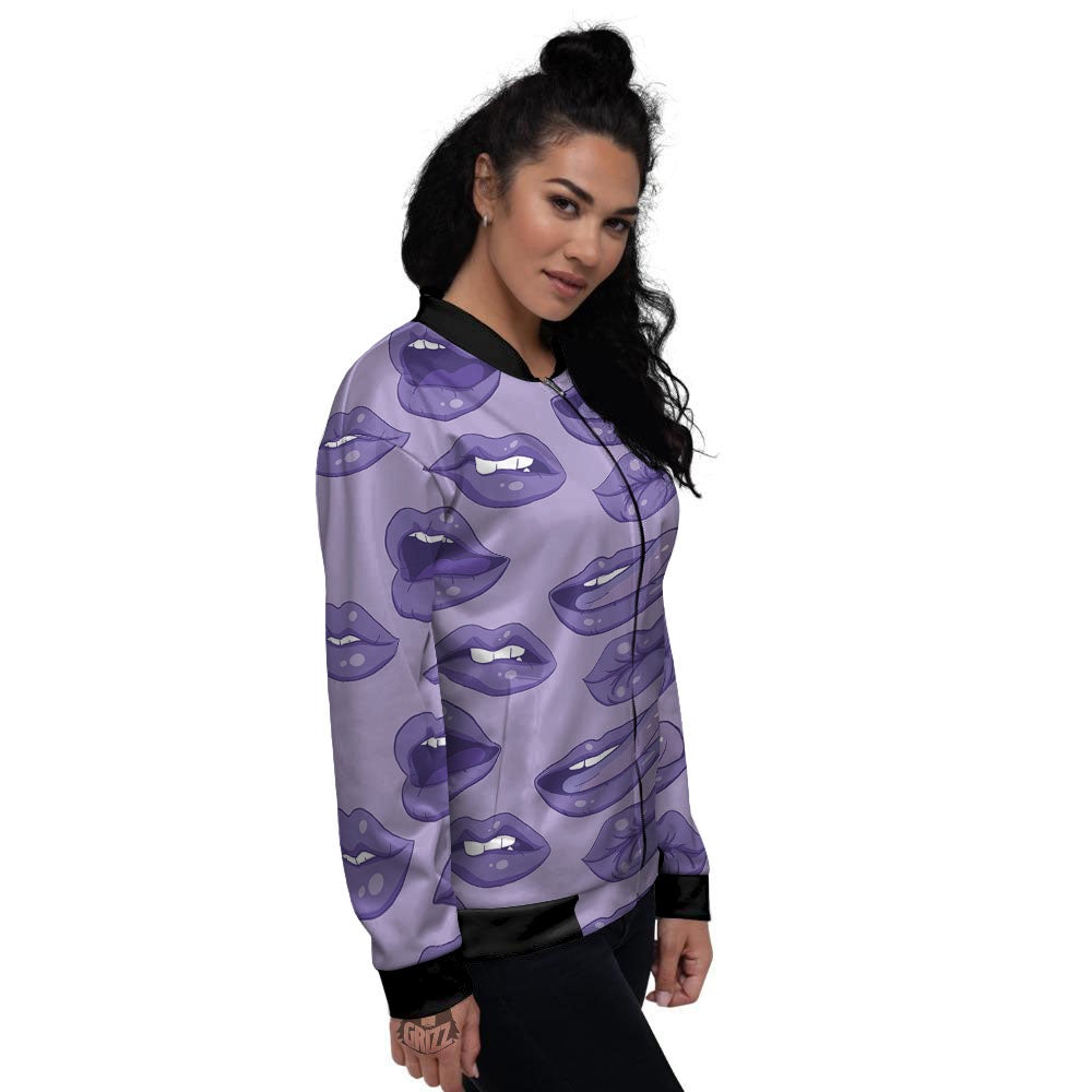 Lips Purple Print Pattern Women's Bomber Jacket-grizzshop