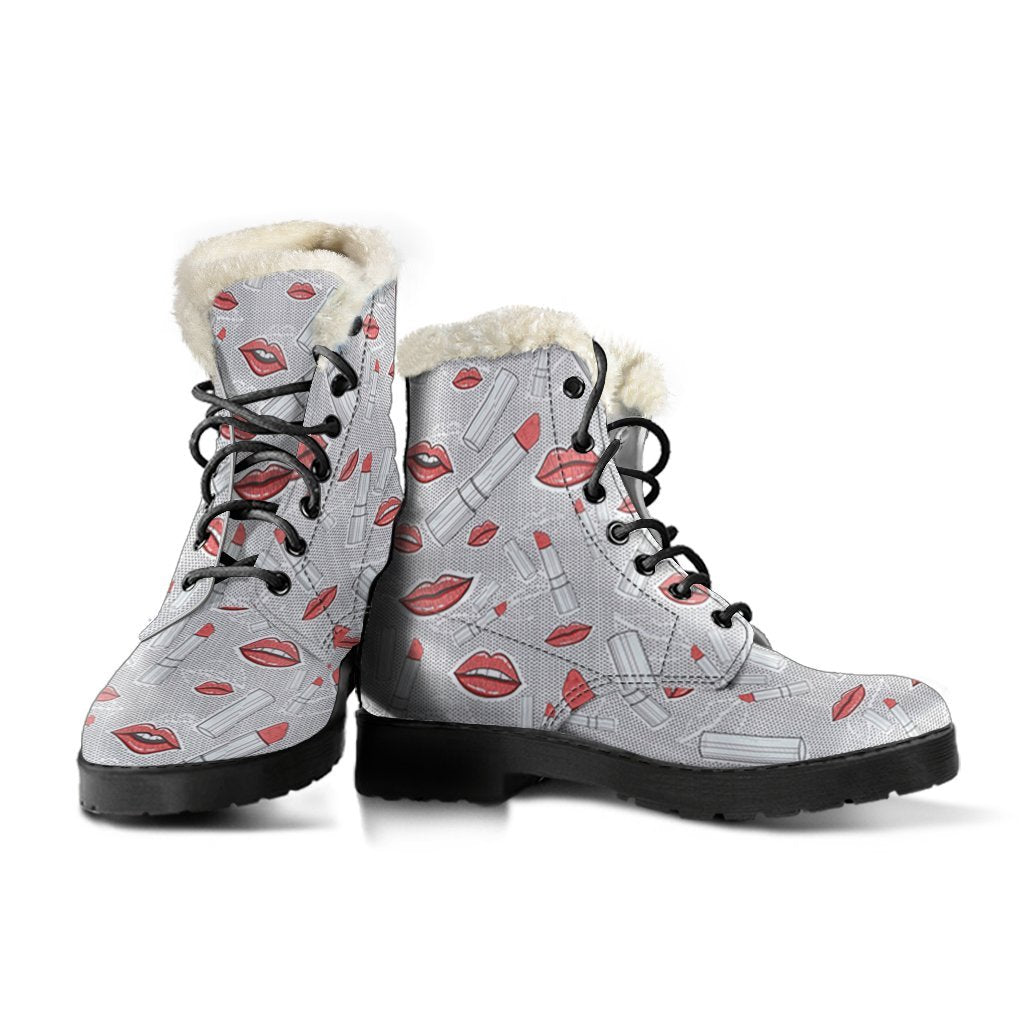 Lipstick Red Lips Pattern Print Comfy Winter Boots-grizzshop