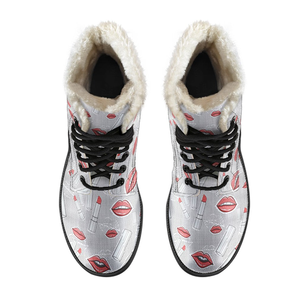 Lipstick Red Lips Pattern Print Comfy Winter Boots-grizzshop