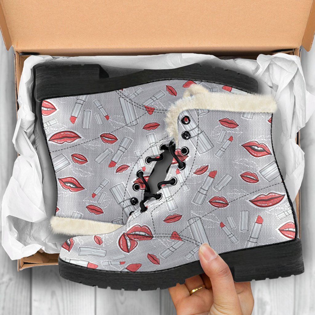 Lipstick Red Lips Pattern Print Comfy Winter Boots-grizzshop