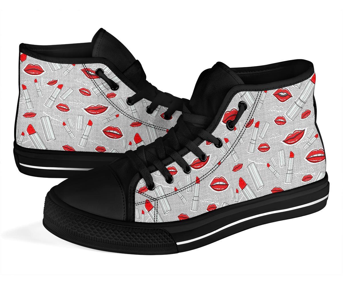 Lipstick Red Lips Pattern Print Men Women's High Top Shoes-grizzshop