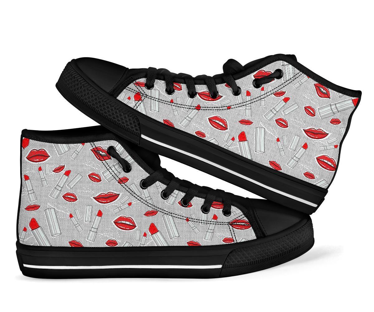 Lipstick Red Lips Pattern Print Men Women's High Top Shoes-grizzshop