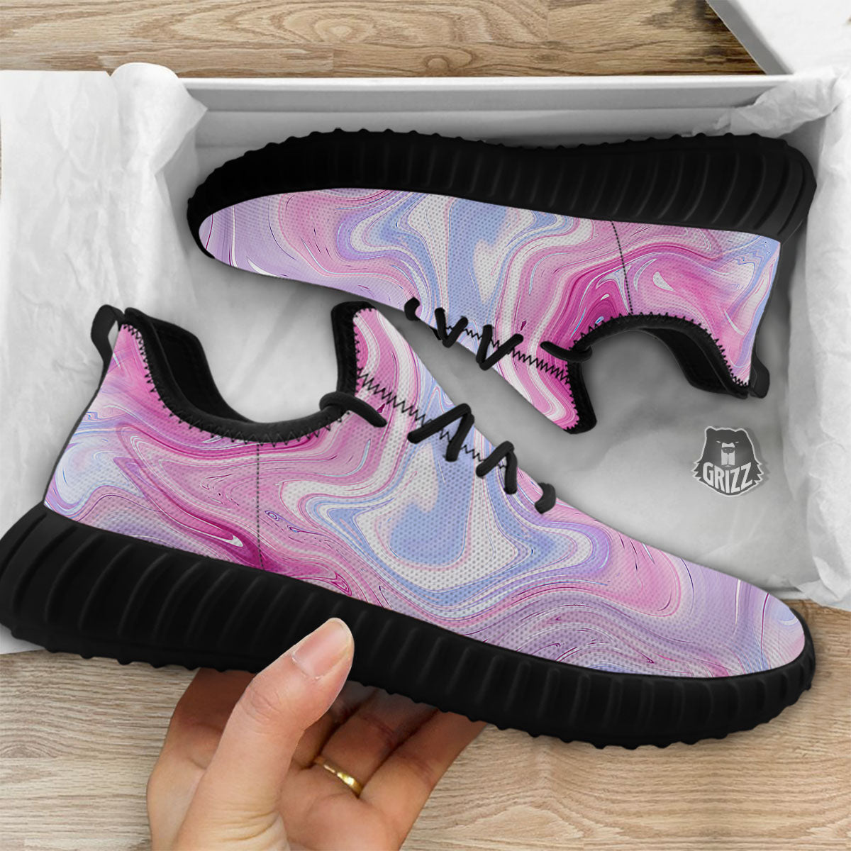 Liquid And Fluid Marble Pink Print Black Walking Shoes-grizzshop