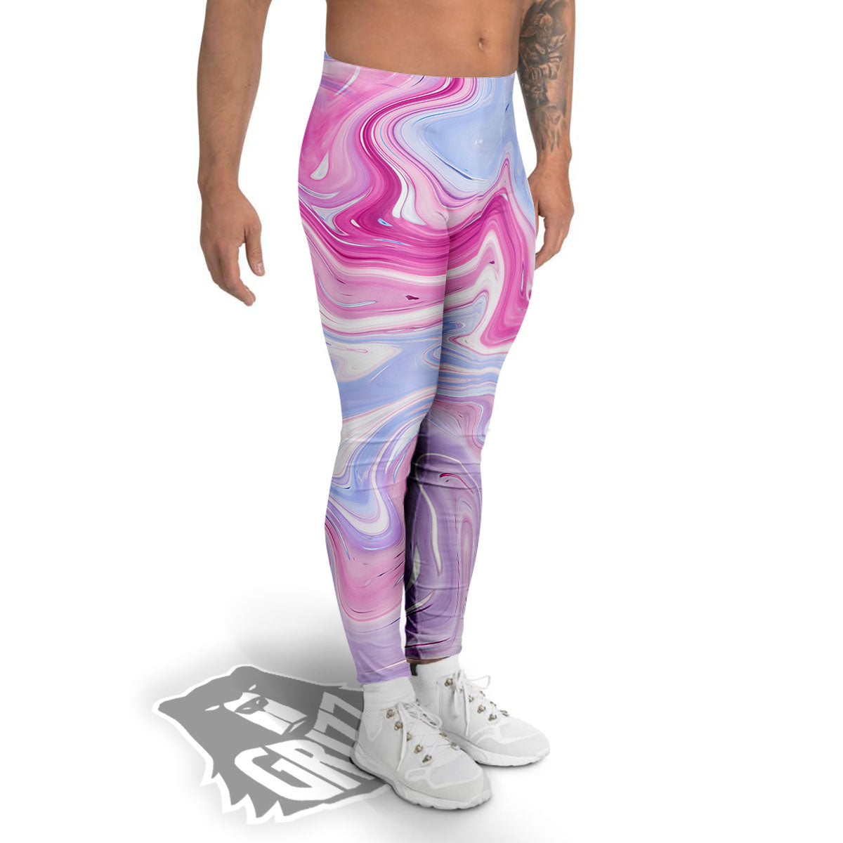 Liquid And Fluid Marble Pink Print Men's Leggings-grizzshop