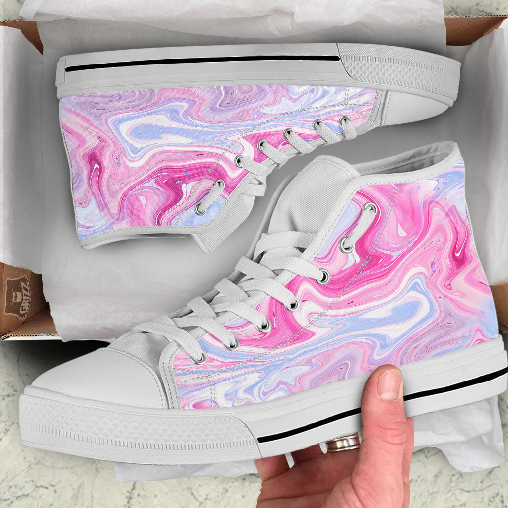 Liquid And Fluid Marble Pink Print White High Top Shoes-grizzshop