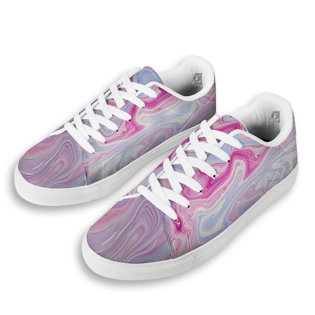 Liquid And Fluid Marble Pink Print White Low Top Sneakers-grizzshop