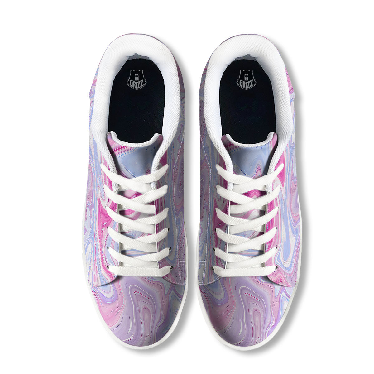 Liquid And Fluid Marble Pink Print White Low Top Sneakers-grizzshop