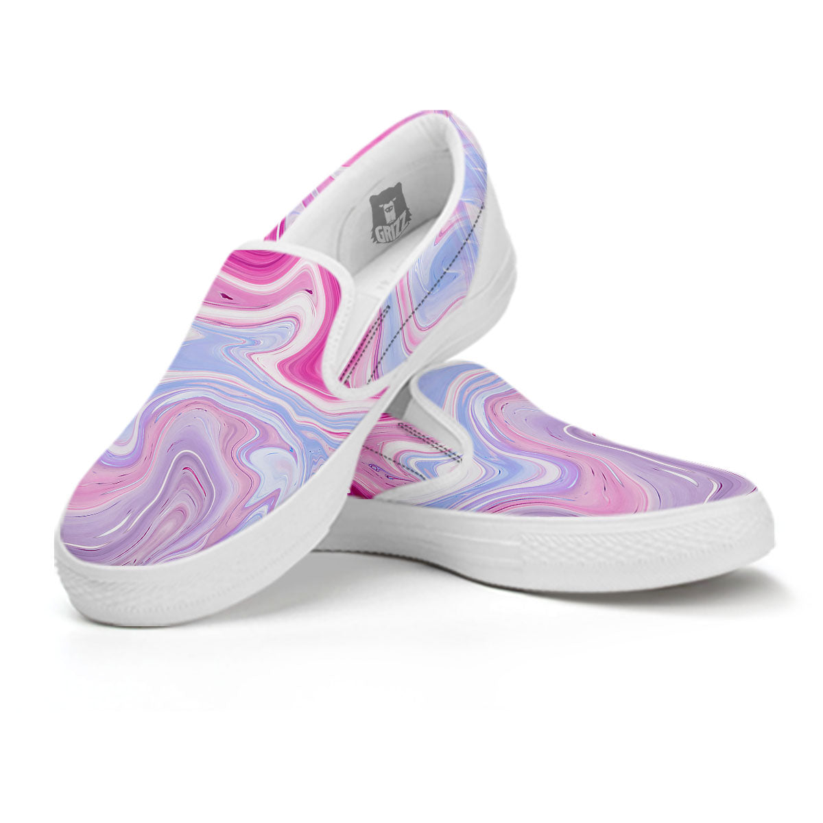 Liquid And Fluid Marble Pink Print White Slip On Shoes-grizzshop