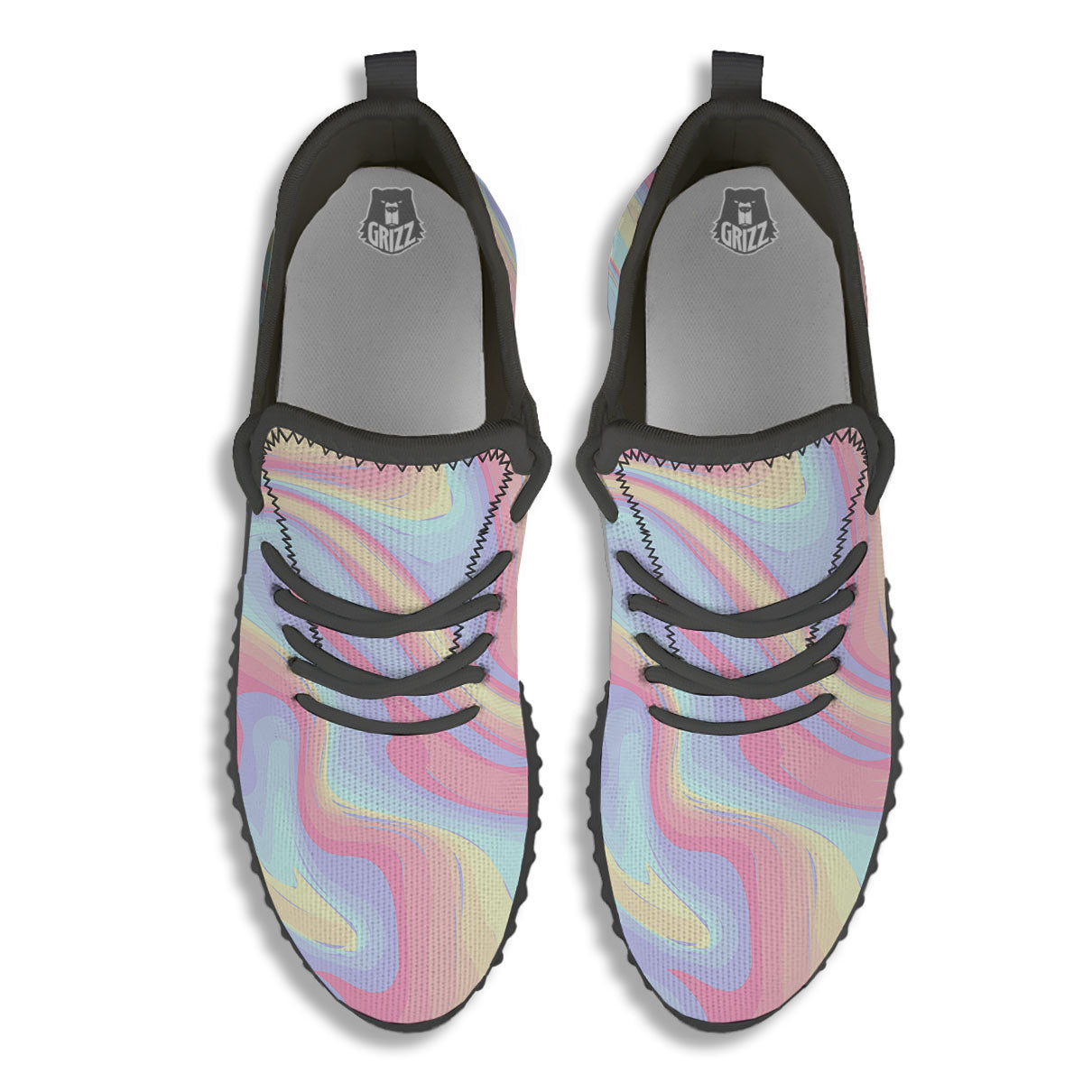 Liquid And Marble Pastel Print Black Walking Shoes-grizzshop