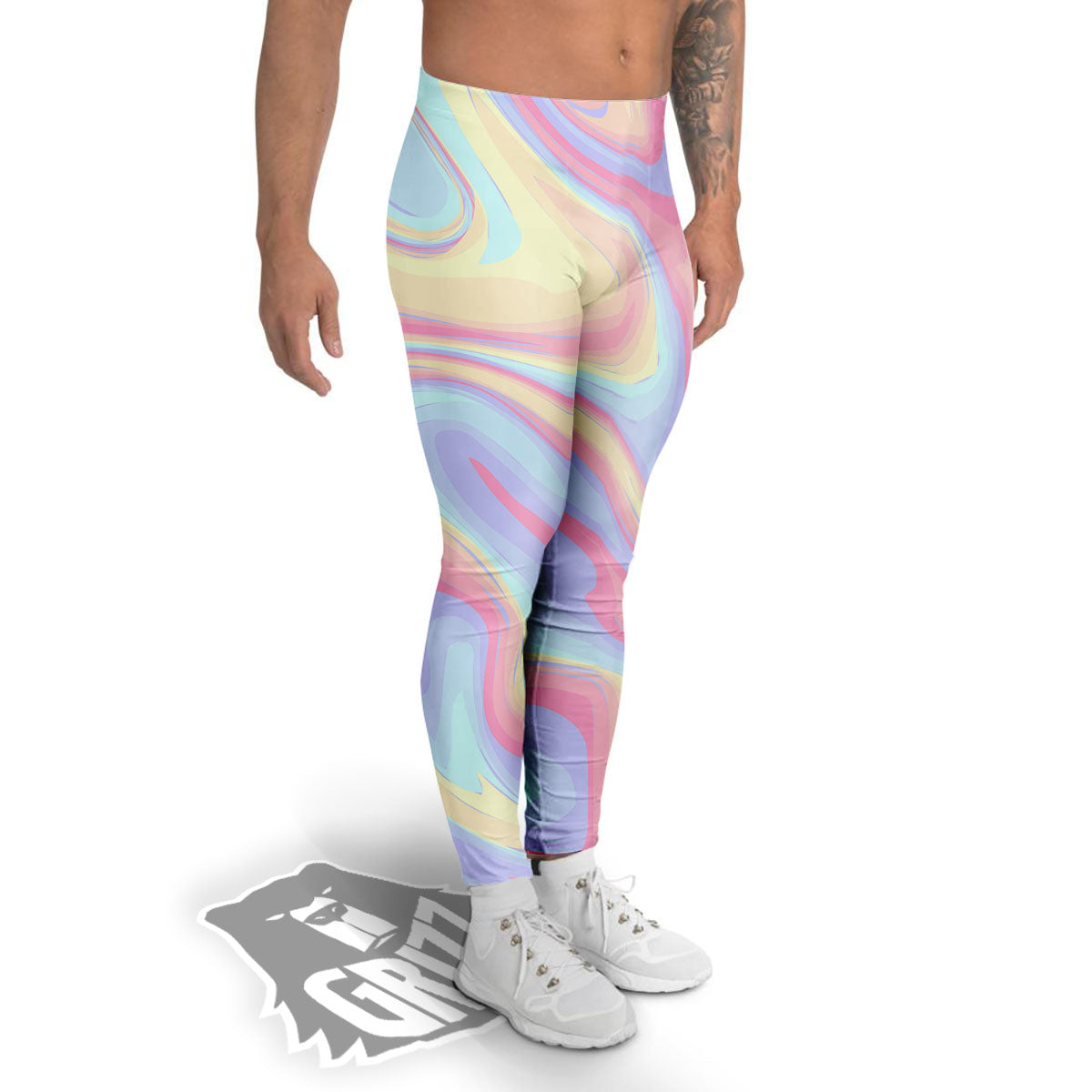 Liquid And Marble Pastel Print Men's Leggings-grizzshop