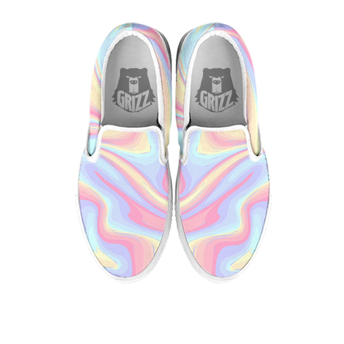 Liquid And Marble Pastel Print White Slip On Shoes-grizzshop