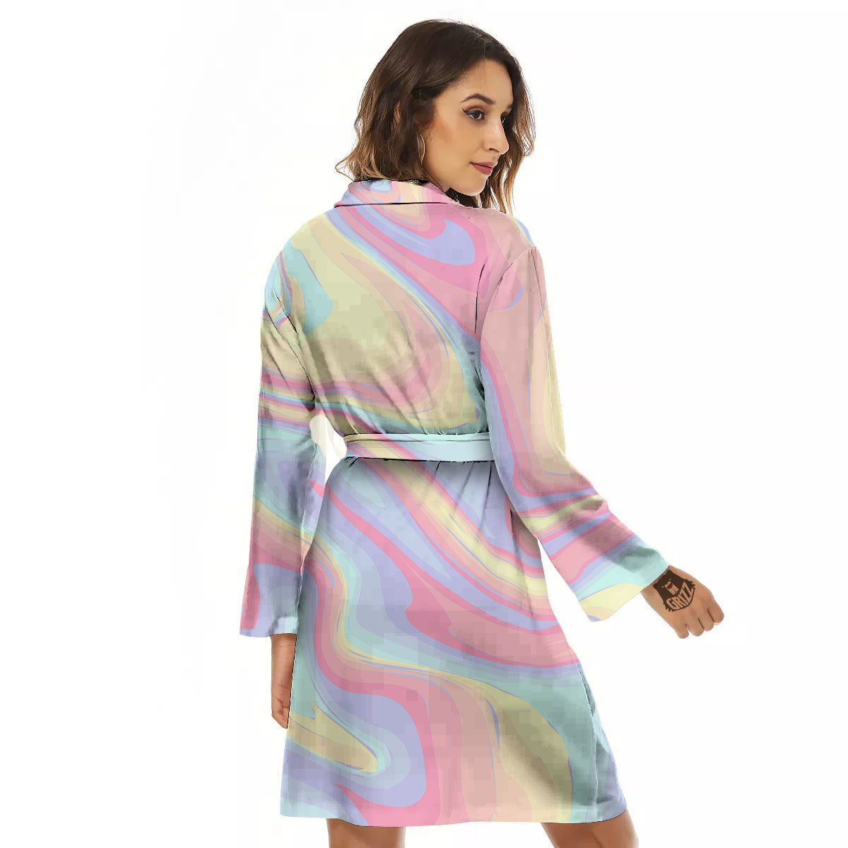 Liquid And Marble Pastel Print Women's Robe-grizzshop