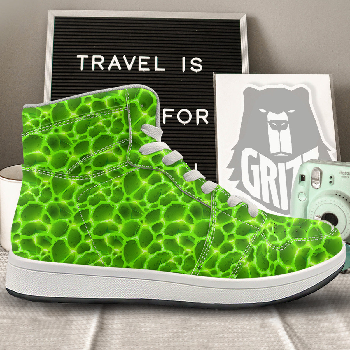 Liquid Lava Green Neon Print Pattern High Top Sneakers-grizzshop