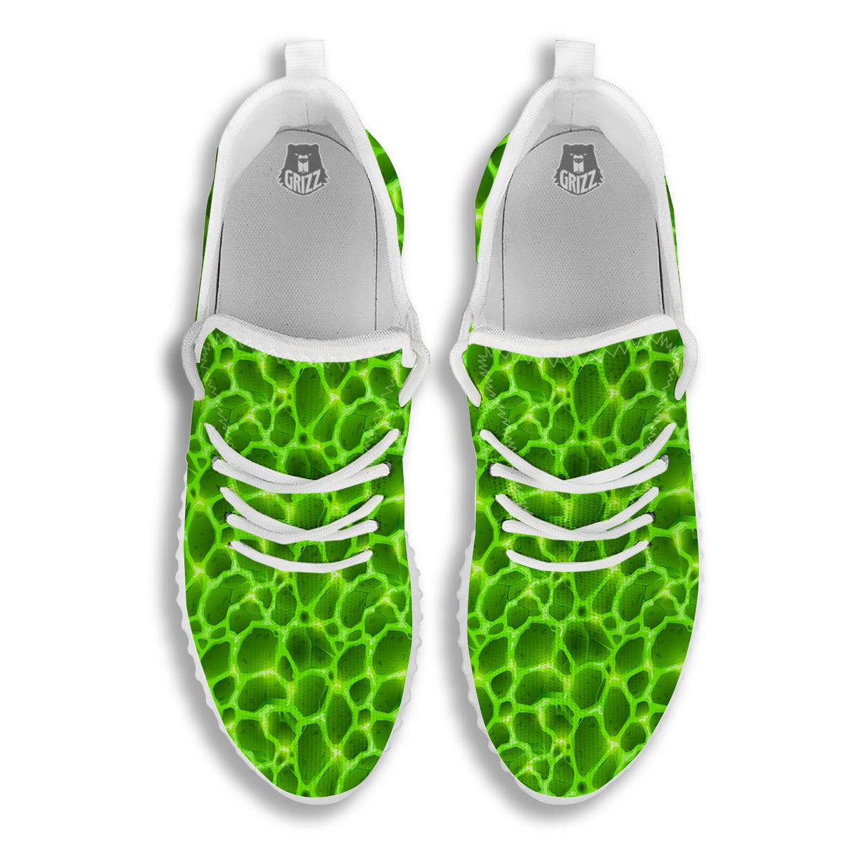 Liquid Lava Green Neon Print Pattern White Walking Shoes-grizzshop