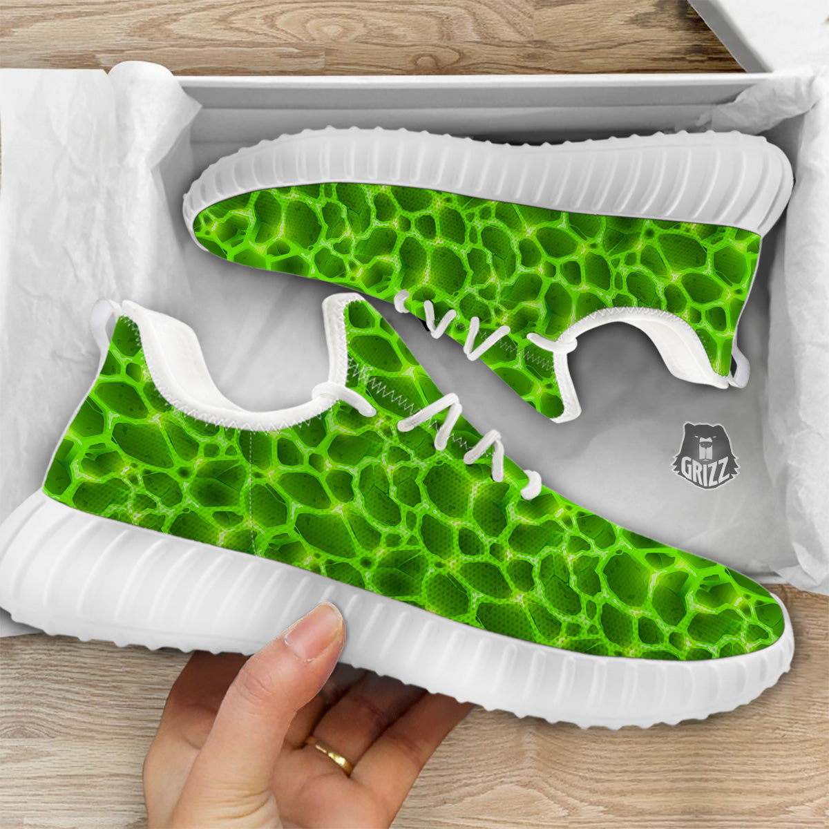 Liquid Lava Green Neon Print Pattern White Walking Shoes-grizzshop