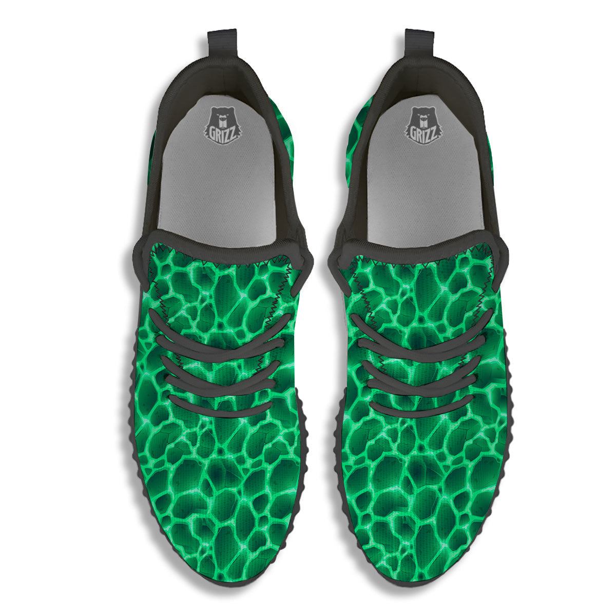 Liquid Lava Green Print Pattern Black Walking Shoes-grizzshop