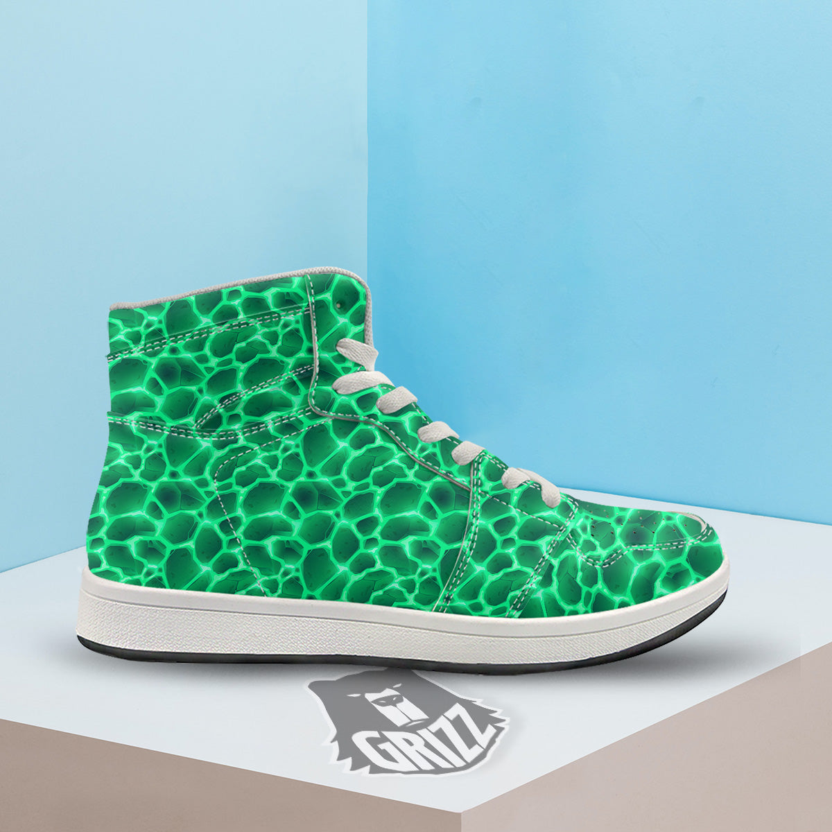 Liquid Lava Green Print Pattern High Top Sneakers-grizzshop