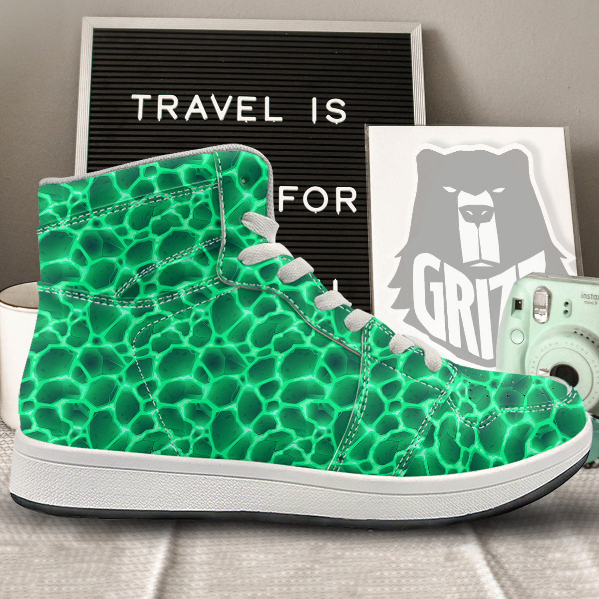 Liquid Lava Green Print Pattern High Top Sneakers-grizzshop