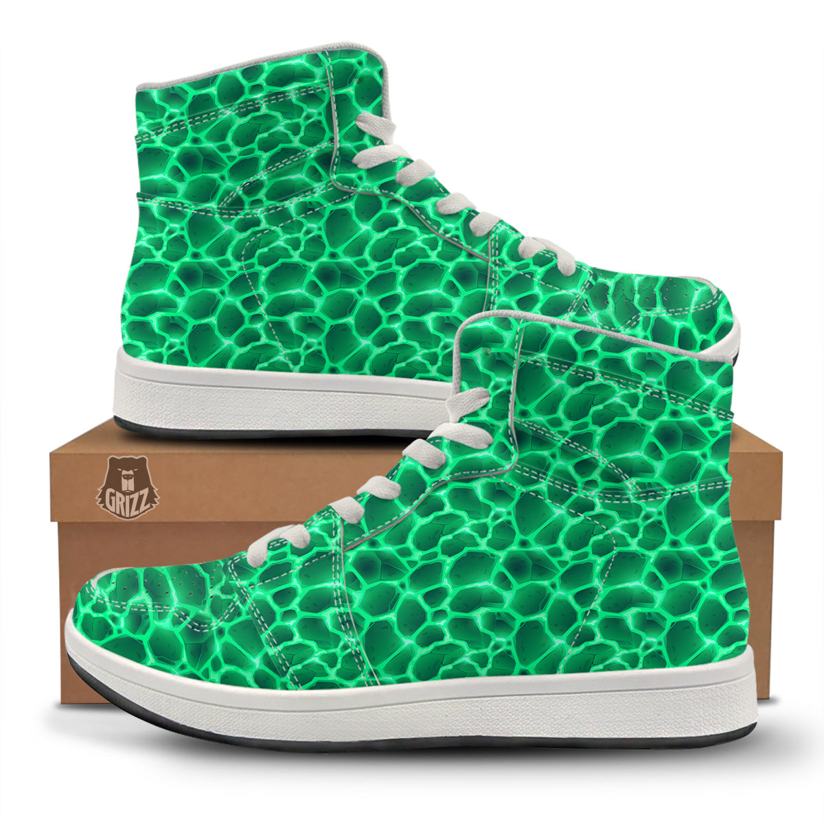 Liquid Lava Green Print Pattern High Top Sneakers-grizzshop