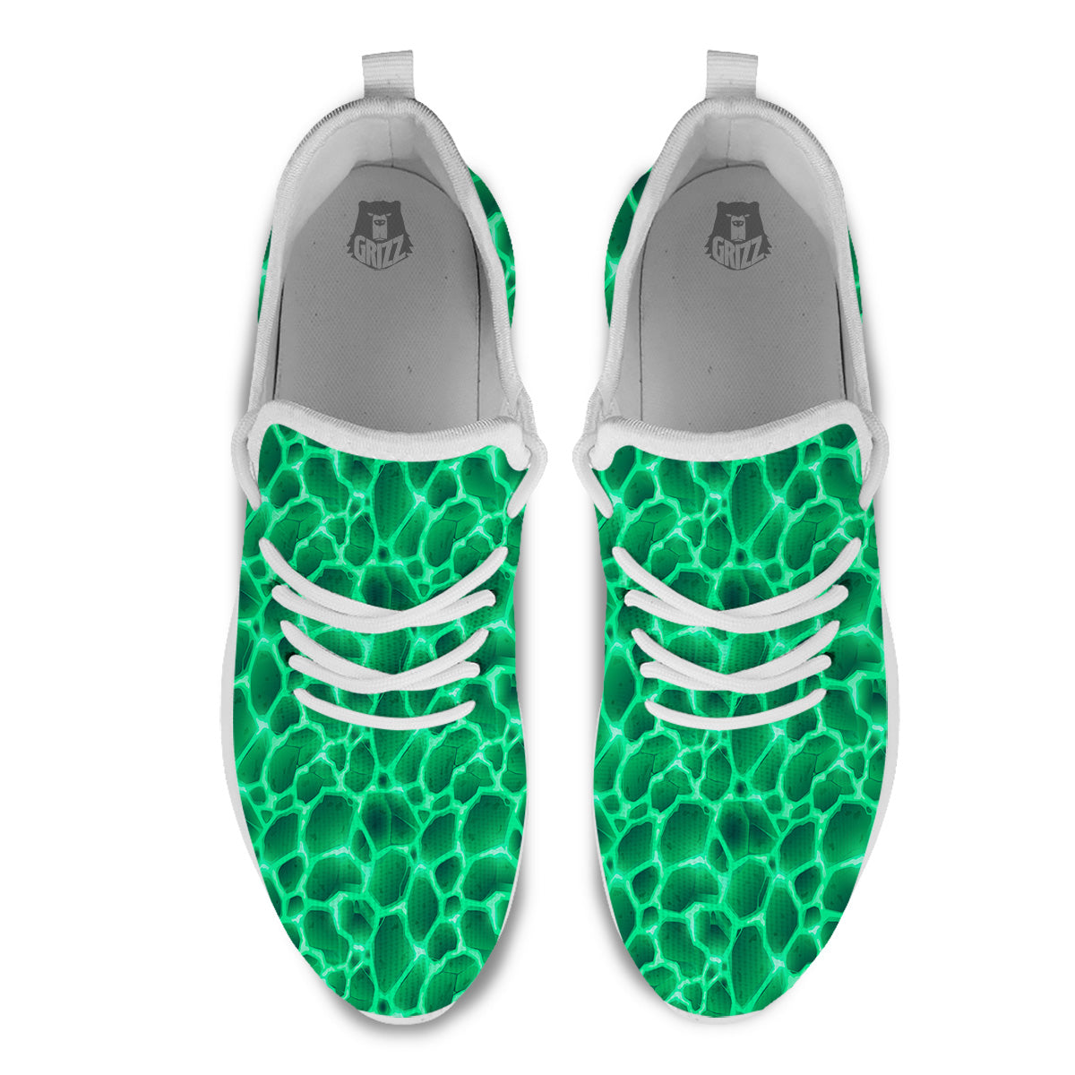 Liquid Lava Green Print Pattern White Athletic Shoes-grizzshop