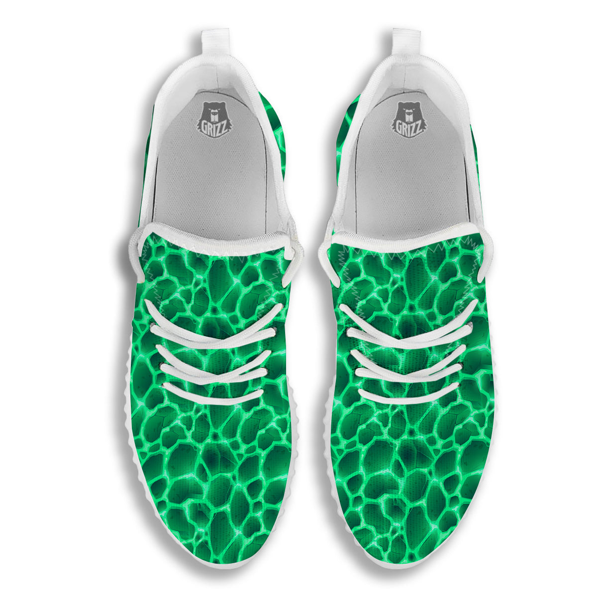 Liquid Lava Green Print Pattern White Walking Shoes-grizzshop