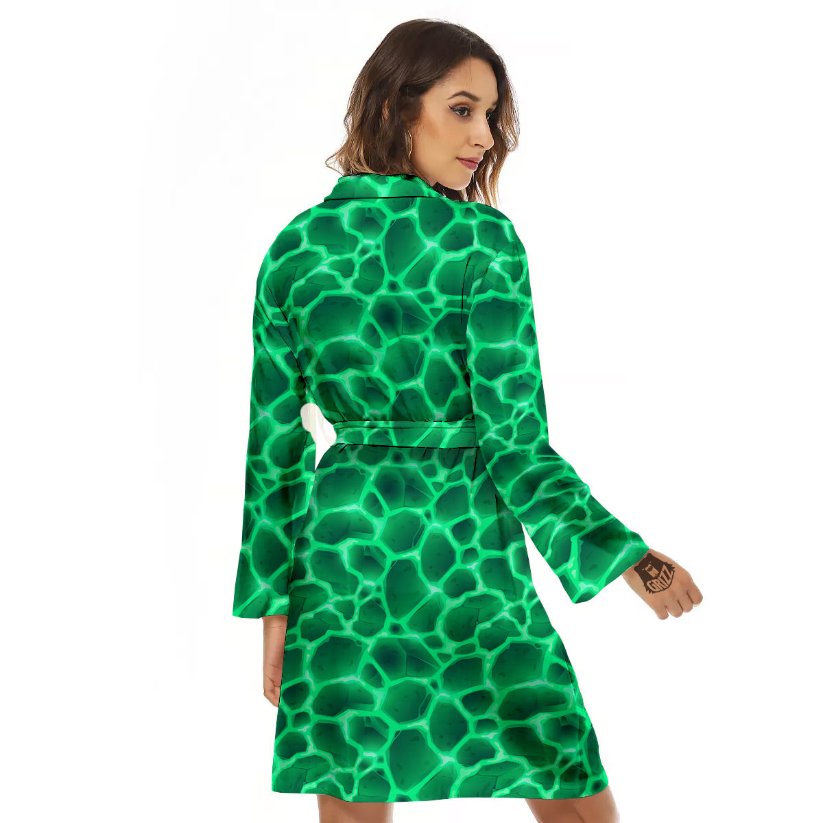 Liquid Lava Green Print Pattern Women's Robe-grizzshop