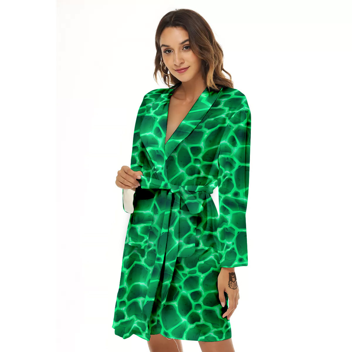 Liquid Lava Green Print Pattern Women's Robe-grizzshop