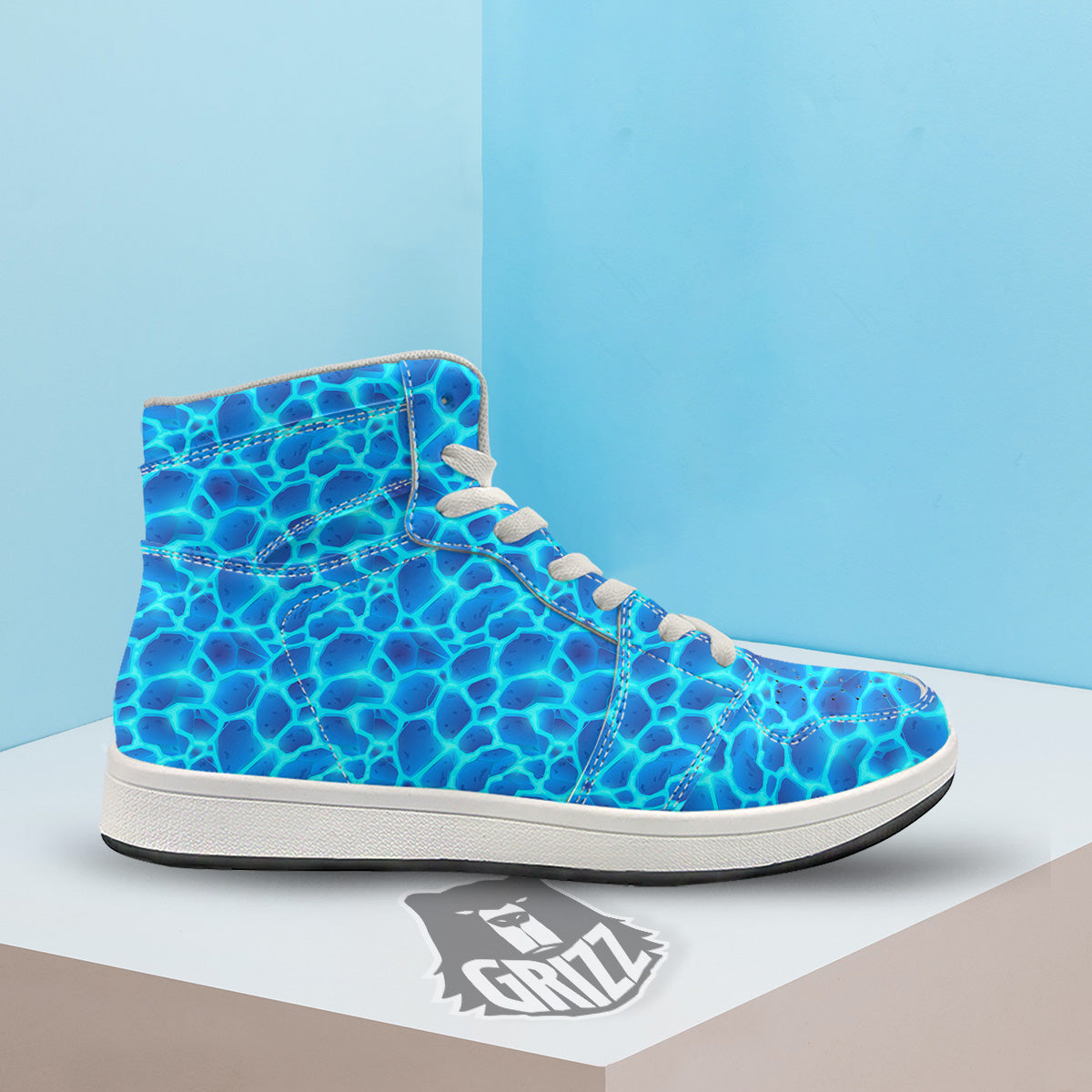 Liquid Lava Ice Blue Print Pattern High Top Sneakers-grizzshop