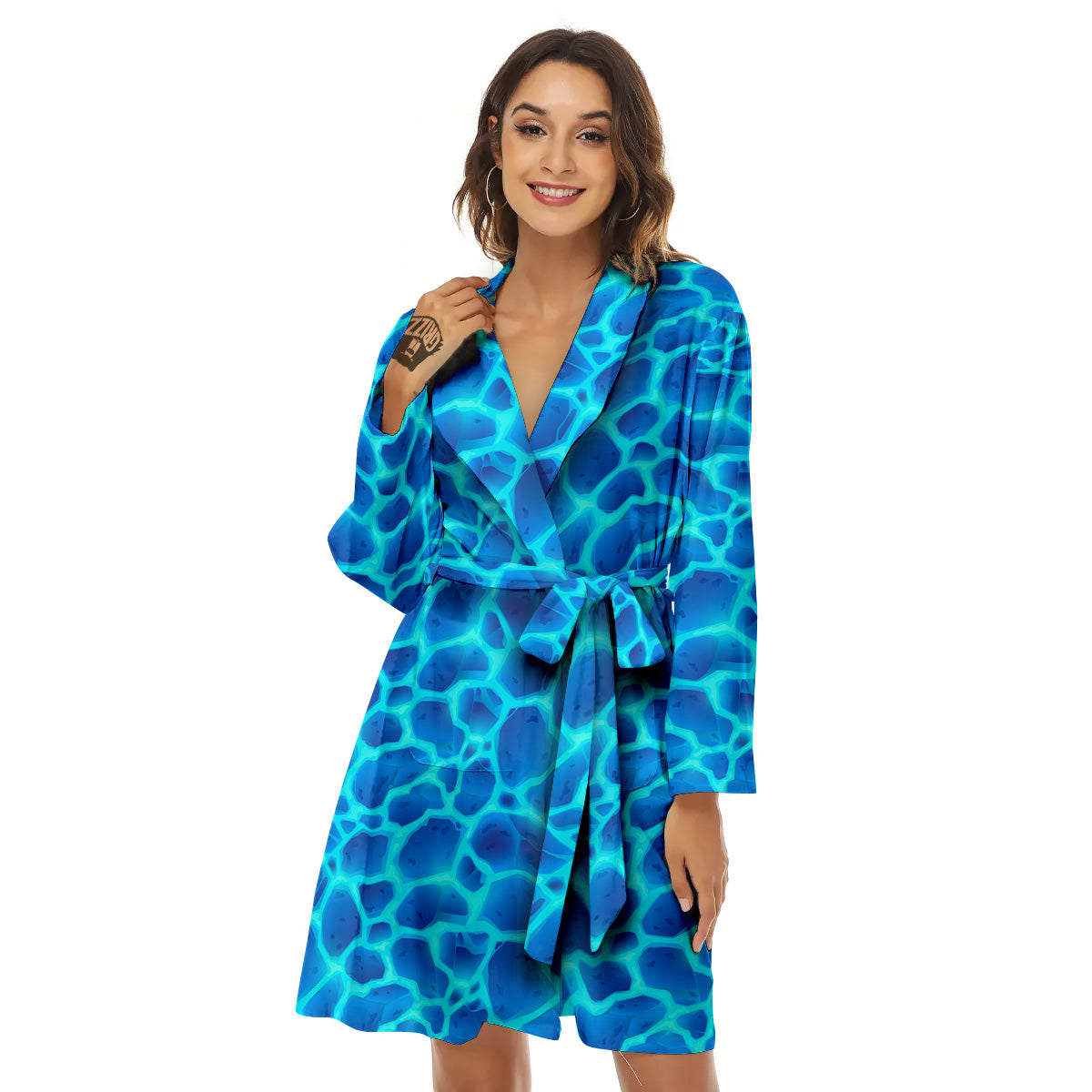 Liquid Lava Ice Blue Print Pattern Women's Robe-grizzshop