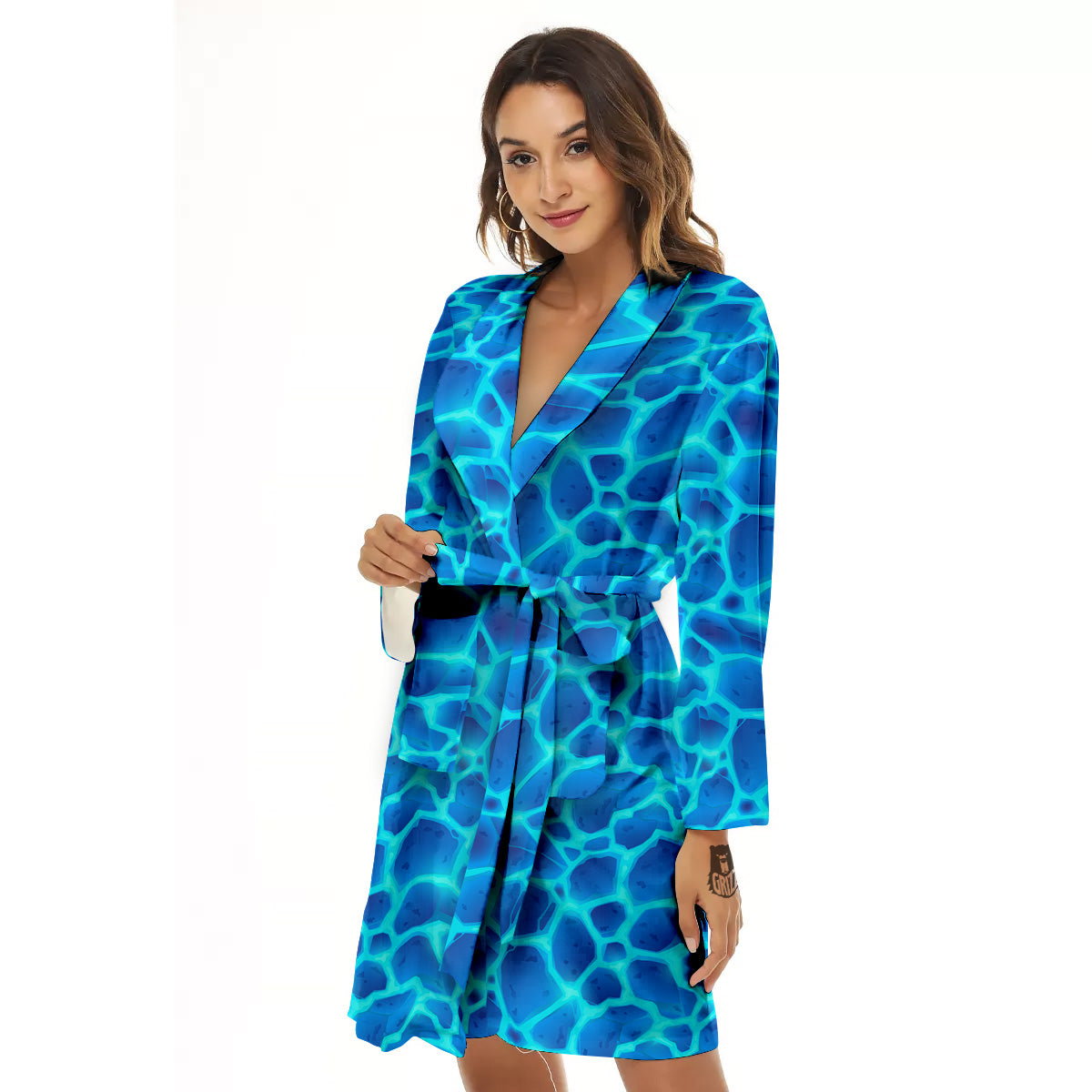 Liquid Lava Ice Blue Print Pattern Women's Robe-grizzshop