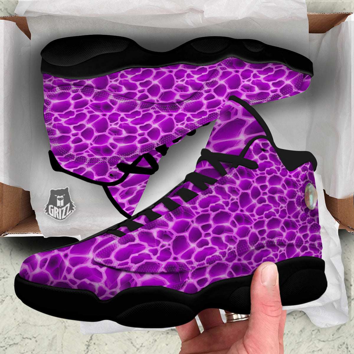 Liquid Lava Purple Print Pattern Black Basketball Shoes-grizzshop